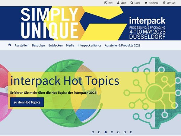 Screenshot der Internetseite interpack 2023